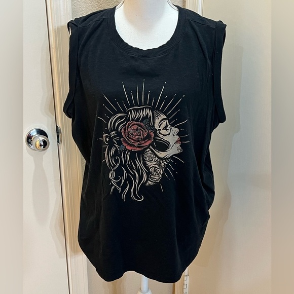 Torrid Muerte Classic Fit Super Soft Crew Neck Tank Black - Picture 1 of 4